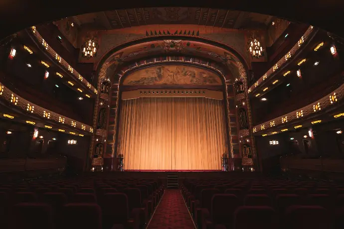 brown wooden chairs inside theater